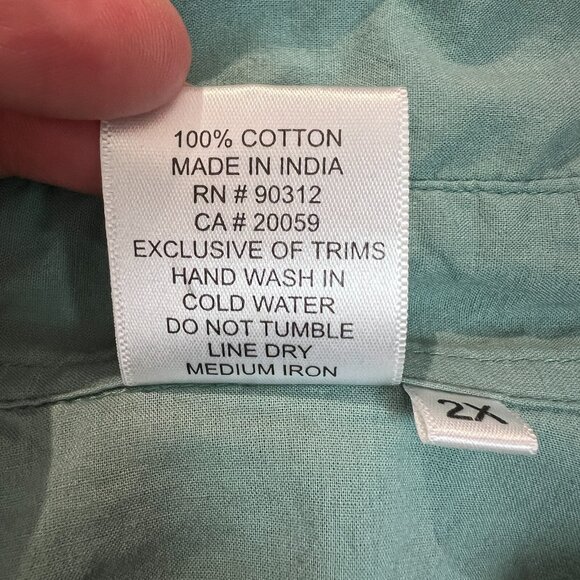 Parsley & Sage Tunic Top Womens 2X Green Blue Mixed Media Embroidered Button Up - Picture 15 of 15